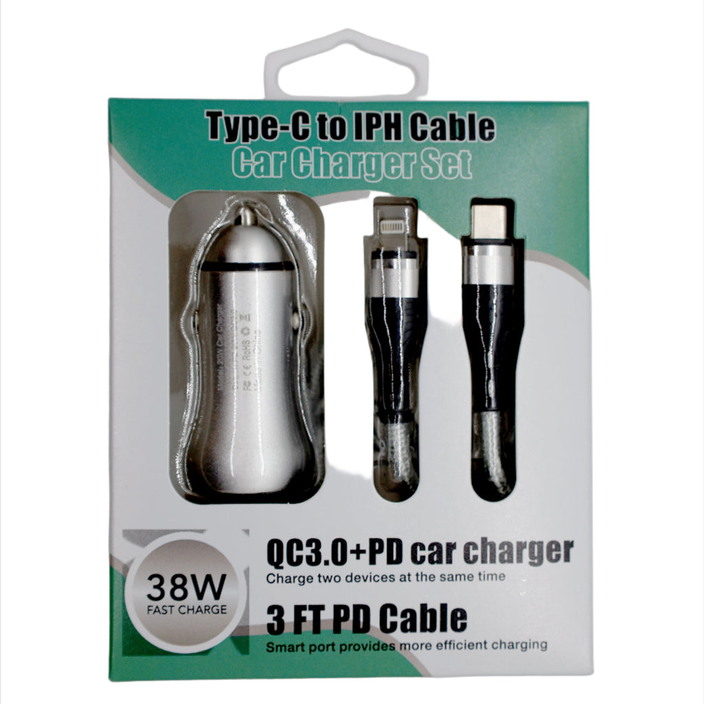 PD Car Charger Set: Type-C to Lightning Cable