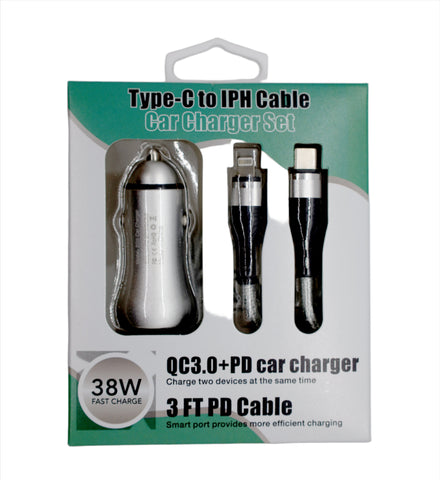 PD Car Charger Set: Type-C to Lightning Cable