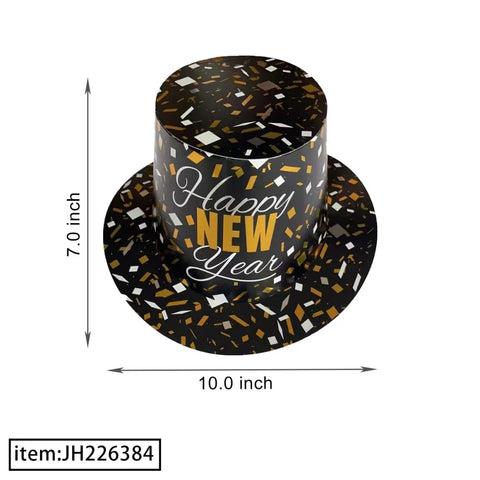 Hat: Happy New Year Black Design Paper Hat (12CT) - 226384