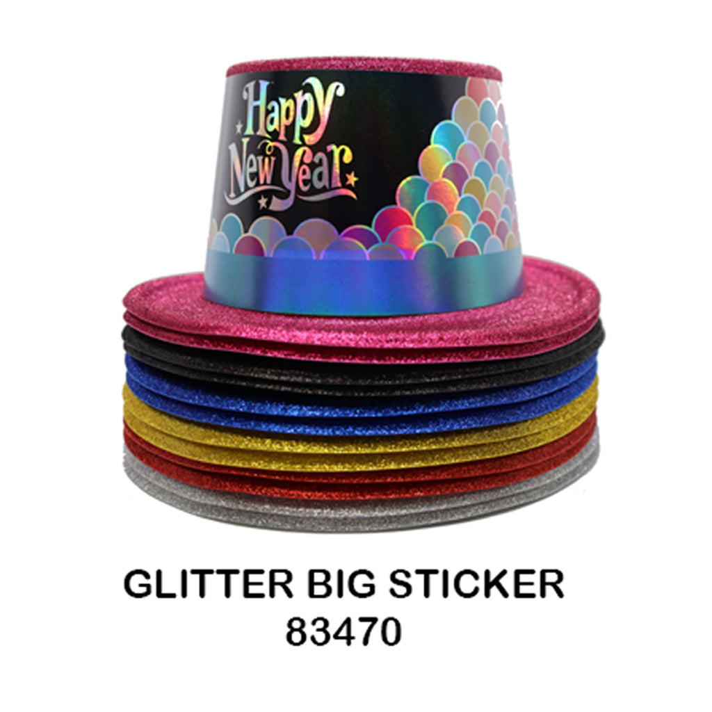 Hat: Happy New Year Big Sticker Glitter Fedora (12CT) - 83470