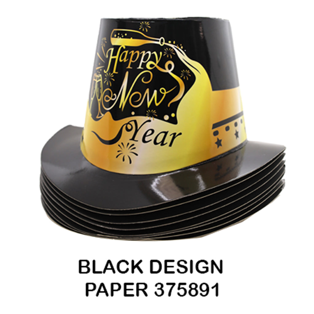 Hat: Happy New Year Black Paper Hat (12CT) - 375891